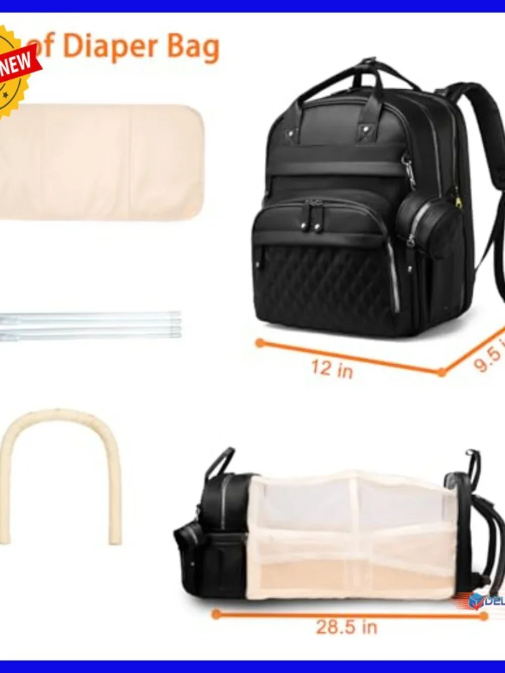Large Waterproof Diaper Backpack with Changing Station & USB Port